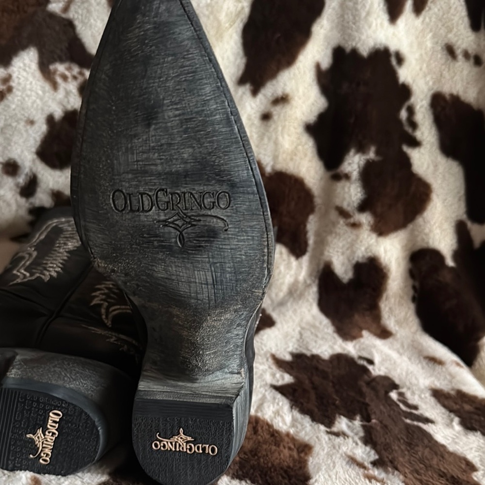 Old Gringo Black Western Cowboy Boots with Silver Eagle Embroidery - Picture 6 of 8